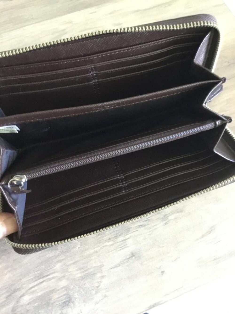 Coach Brown Accordion Large Zip Wallet Signature Monogram Canvas w/Leather Trim - Picture 6 of 7